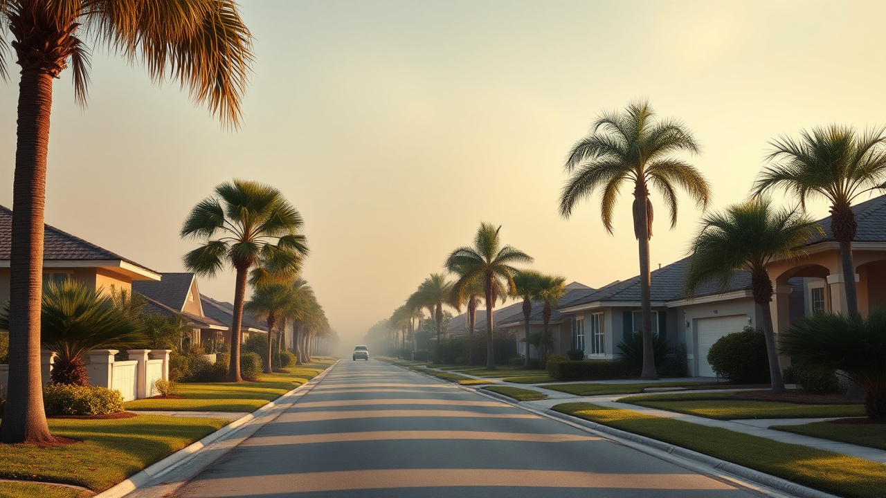 Suburban Jacksonville, Florida neighborhood with coastal humid landscaping